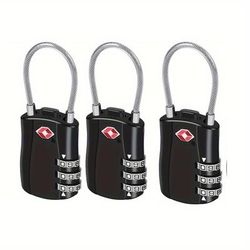 TEMU 3-pack Tsa Approved Combination Padlocks, Abs Resin Body, Non-electronic, For Luggage, Suitcases, Gym, Bike Security