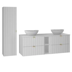 Set di mobili da bagno doppio lavabo effetto legno bianco 140cm
