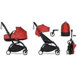 Babyzen YOYO2 Ultra Compact Complete 6+ Stroller with Bassinet & Rolling Bag Bundle - Black/Red