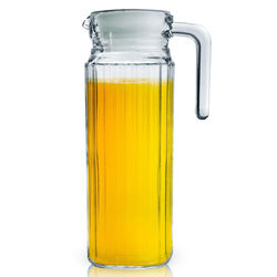TEMU Fridge Jug 1l Glass Water Jug With Lid - Clear Water Pitcher With Ribbed Glass Jug Design & Handle For Fridge Shelf & Everyday Use With Vented Spout - Juices, Pimms & Picnics