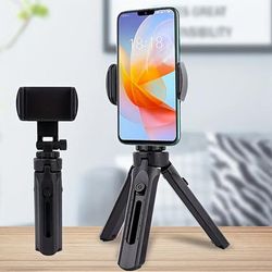 TEMU 1pc Rotatable Tripod Phone Holder, Extendable Live Streaming Stand, Handheld Desktop Smartphone Clamp, Abs Material