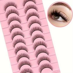 TEMU 10 Pairs False Eyelashes Set - Reusable, Low Sensitivity, C/d , 10-12mm Length, 0.05mm Thickness, Multiple Styles For Beginners - Doll, Anime, Fluffy, Extra