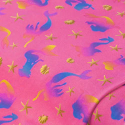 Tissu jersey de coton "sirène" à impression numérique avec élasthanne, rose vif/coloré