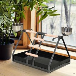 TEMU Parrot Stand Bird Stand W/wood Perch Ladder Feeder Removable Tray