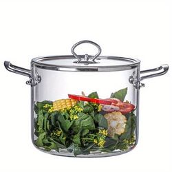 TEMU Glass Cookware Set:4.5l Capacity, Stovetop Compatible, Dishwasher Safe, Heat Resistant, Borosilicate Glass, Stainless Steel Handles- Soups, Milk, Pasta, Noodles& More