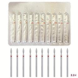 TEMU 10pcs Diamond Cuticle Drill Bits, Flame Design For 3/32'' Electric Nail Files - Odorless, Precision Manicure & Pedicure Tools With Red Accents