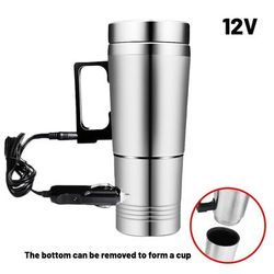 TEMU 15.22oz Stainless Heated Mug, 12v/24v Electric Insulated Travel Coffee Cup, Portable Car Plug-in Water Bottle, No Battery Required, Outdoor Use
