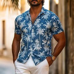 Per uomo Albero di cocco Piante tropicali Camicia hawaiana Camicia con bottoni Camicia Aloha Manica corta Hawaiano Ricorrere Da mare Per eventi Abbigliamento mare Estate Primavera Collo ripiegabile