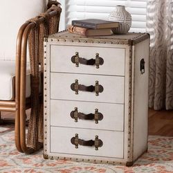 Jaelyn Vintage Black Canvas 4-Drawer End Table by Wholesale Interiors INC in Beige (Size ONE SIZE)