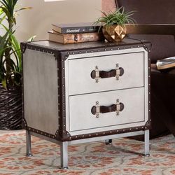 Jacey Vintage Silver Metal 2-Drawer End Table by Wholesale Interiors INC in Silver (Size ONE SIZE)
