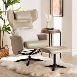 Elwood Modern Brown Faux Leather 2-Piece Lounge Chair and Footrest Set by Wholesale Interiors INC in Beige (Size ONE SIZE)