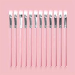 TEMU 12pcs Pink Makeup Brush Set - Soft Synthetic Bristles For Eyeshadow, Detailing & Concealer - Ideal For Beginners, Types