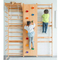 Custom 9-in-1 Ladder Wall Gym Set Trapeze Rock Wall Climber Montessori Climbing Equipment With Slide Pullup Bar Ladder And Swing