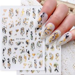 TEMU 9 Sheets Art Stickers Decals 3d Self Adhesive Line Abstract Face Eye Flowers Palm Design Manicure Tips Nail Decoration For Women Girls