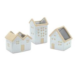House Planter (Set of 3) 5.5"L x 4.75"H, 4.5"L x 5.5"H, 3.5"L x 6.25"H Porcelain by Melrose in White/brown
