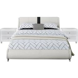 Carlton Platform Bed, King, White with 2 Nightstands by Camden Isle in White (Size QUEEN)