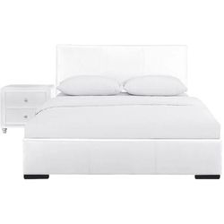 Hindes Upholstered Platform Bed, Gray, Full with 1 Nightstand by Camden Isle in White (Size QUEEN)