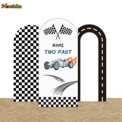 Two Fast Racing Car Arch Cover Backdrop Baby Boy 1st Birthday Party Custom Name Background Checkered Chiara Wall Photozone Props