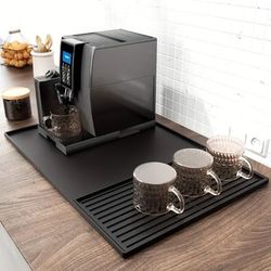 "TEMU 2-in-1 Silicone Coffee Mat With Raised Edges - Espresso Machines & Dishwashing, Fits Under Countertops, Black, 23.6" X 15.7"