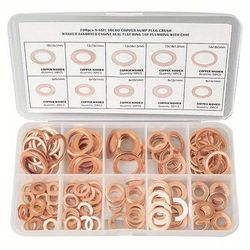 TEMU Copper Sealing Gasket Combination Set, 200pcs Metric Oil Pan Plug Oil Seal Flat Ring, Solid Copper Gasket, Applicable To Automotive Series, Durable Gasket Set
