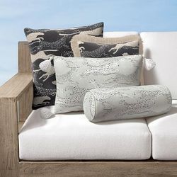 Leopard Leap Indoor/Outdoor Pillow - Black, 16" x 24" Lumbar Black, 16" x 24" Lumbar in Black with Black Piping - Frontgate