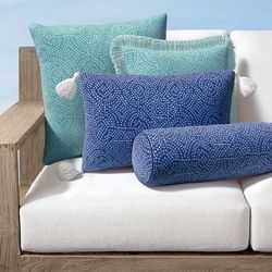Cleo Dotted Tile Indoor/Outdoor Pillow - Cobalt, 17" x 17" Square Cobalt, 17" x 17" Square in Cobalt with Natural Fringe - Frontgate