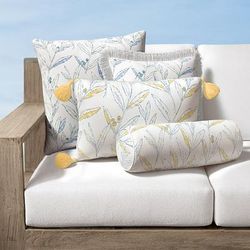 Haydon Leaf Indoor/Outdoor Pillow - Air Blue, 20" x 20" Square Air Blue, 20" x 20" Square in Air Blue with Natural Piping - Frontgate