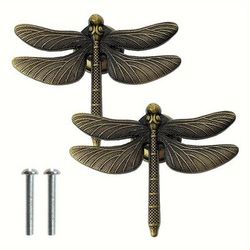 TEMU 2pcs Dragonfly Knobs Handles Unique Dragonfly Shape Decorative Handles With Mounting Screws Furniture Hardware Accessories For Cabinet Wardrobe Drawer Dresser