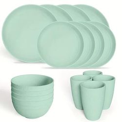TEMU Yuhuphyllic 16pcs Black Plastic Dinnerware Set For 4 - Microwave & Dishwasher Safe, Includes Cups, Plates, Bowls - Rv Camping, Picnics, Dorms, Holiday Gatherings & Potlucks