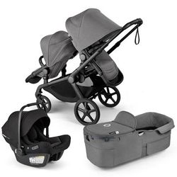 Bugaboo Kangaroo Double Stroller + Turtle Air Shield By Nuna Travel System Bundle - Black / Moon Gre