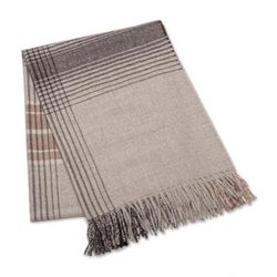 Perfect Rest,'Striped Fringed Woven Grey and Brown 100% Baby Alpaca Throw'