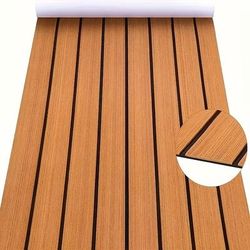 TEMU 1pc Eva Foam Boat Decking Roll - Teak Marine Carpet, Non-slip Self-adhesive Sheet For Motorboats, Pontoons, Yachts, Jon Boats - Cut-to-size Foam Flooring Mat, Brown