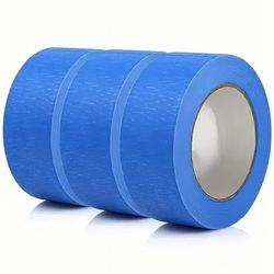 "TEMU 1.96" X 75ft Blue Painter's Tape - 3 Rolls, Easy To Tear, No Residue Adhesive, Ideal For Home, Office, School, Diy Art & Crafts, Craft Labeling | Clean Paint Lines | Tape"