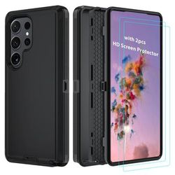 TEMU For S25 Ultra S25 + Plus, For Galaxy S25 Ultra 5g Case With 2pcs Hd Screen Protector, 2in 1 Shockproof Tpu And Hard Pc Bumper Cell Phone Cover With