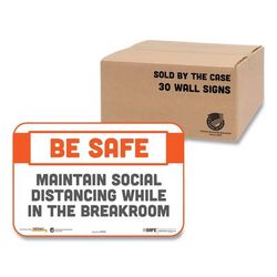 Tabbies 29156 BeSafe Messaging Repositionable Wall/Door Signs, 9 x 6, Maintain Social Distancing While In The Breakroom, White, 30/Carton - Case Of 30