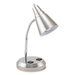 Victory Light VS20105BN LED Gooseneck Desk Lamp with Charging Outlets, Gooseneck,15" High, Brushed Steel VLUVS20105BN