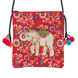 'Traditional Elephant-Themed Floral Red Sling with Pompoms'