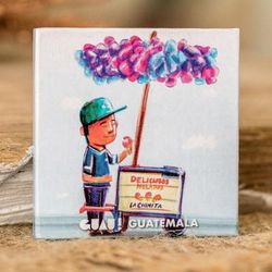 'Cultural Ice Cream Seller-Themed Paper Magnet from Guatemala'