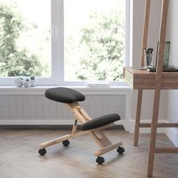 Flash Furniture Wood Mobile Ergonomic Kneeling Chair, Black/brown