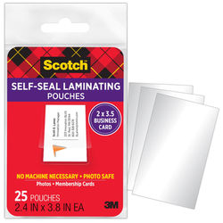 Scotch Self-Seal Laminating Pouches For Business Cards Ls851G, 2-7/16" X 3-7/8", Pack Of 25 Laminating Sheets