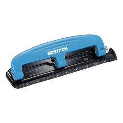 Bostitch Ez Squeeze Three-Hole Punch, 12 Sheet Capacity, Blue
