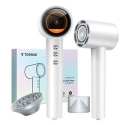 Torras Stream 1,600-Watt High-Speed Hair Dryer, Compact, 10-11/16"l X 3-3/4"w X 3"h, White