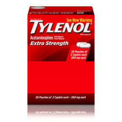 Tylenol Extra Strength Caplets, Fever Reducer And Pain Reliever, 500 Mg, 2 Caplets Per Packet, Box Of 50 Packets