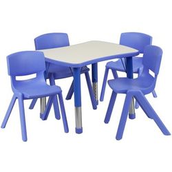 Flash Furniture Rectangular Plastic -Adjustable Activity Table With 4 Chairs, 23-1/2"h X 21-7/8"w X 26-5/8"d, Blue