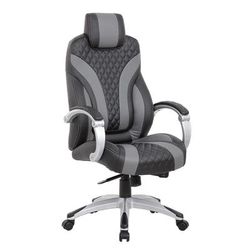 Boss Office Products Hinged Arm Ergonomic Faux Leather High-Back Executive Chair With Synchro-Tilt, Black/gray