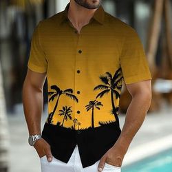 Per uomo Albero di cocco Piante tropicali Camicia hawaiana Camicia con bottoni Camicia Aloha Manica corta Hawaiano Ricorrere Da mare Per eventi Abbigliamento mare Estate Primavera Collo ripiegabile