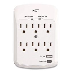 NXT Technologies 6-Outlet Plus USB Outlet Surge Protector, 6 AC Outlets/2 USB Outlets, 900 J, White (NXTNX61427)