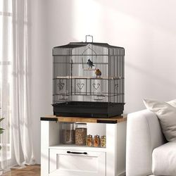 TEMU Large Bird Cage With Stand, Food Bowls, Swing, Parrot Cage For Budgie, Parakeet, Small Bird, 46.5 X 36 X 59cm, Black
