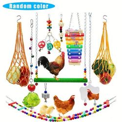 TEMU Small Animal Chicken Coop Accessories Set, Plastic Poultry Playset, With Glockenspiel, Mirror, Step Ladder, Coop Swing, Hanging Vegetable Feeder, Chew & Toys, For Hens, Ideal Gift For Chickens