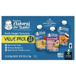 Gerber Natural Baby Food Pouches for Toddler 12+ Months, Assorted Flavors, 3.5 oz Pouch, 12/Carton (GRR22002368)